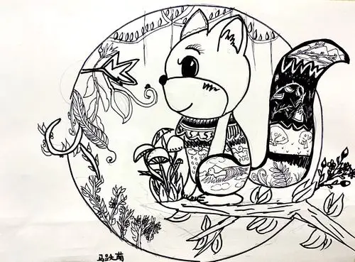 装饰线描一可爱的动物