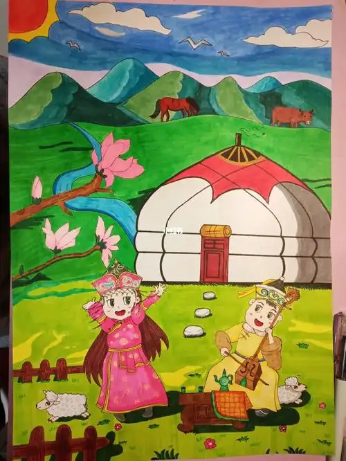 蒙古草原画临摹#绘画临摹  #内蒙古大草原