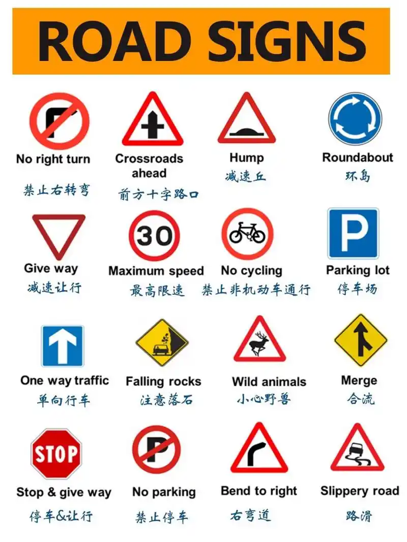 日常英语|交通标识🚦中英文对照来啦 ✨嗨,上午好呀!