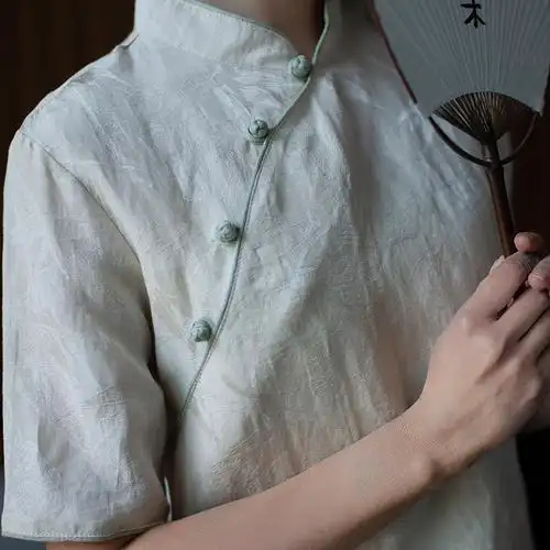中国国风古典女装禅意短袖衬衣斜襟偏襟上衣上衣