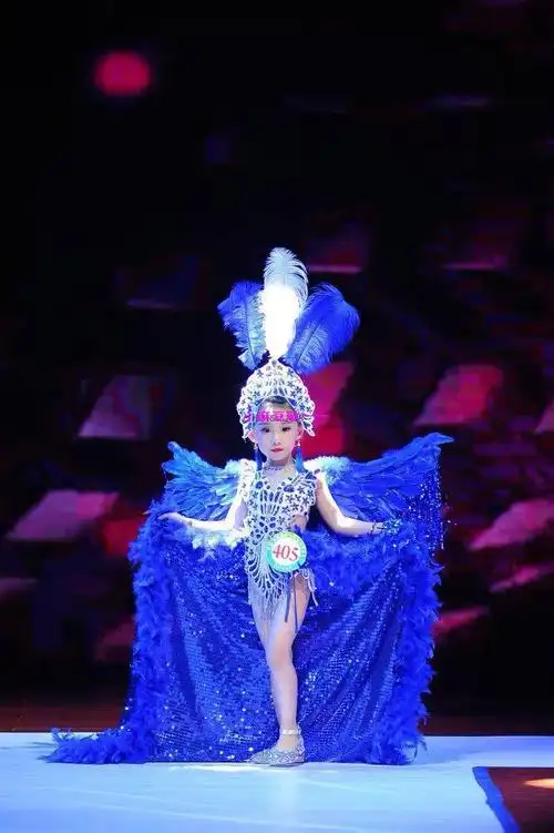 新款女童走秀泳装维密翅膀秀演出服儿童t台秀泳装羽毛比基尼泳装