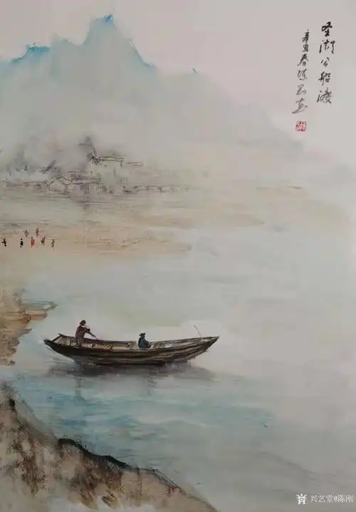 陈刚日记-国画水粉山水画画《浙南楠溪》《圣湖公船渡》《兀立孤桅梦