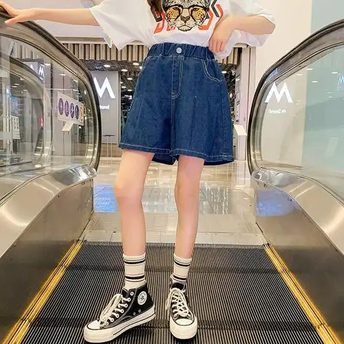 夏季阔腿牛仔短裤子百褶裙中大童儿童宽松热裤女孩休闲裙裤女童装