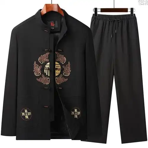 春秋季中老年人唐装衣服男长袖套装男式汉服中国风爸爸装过寿外套