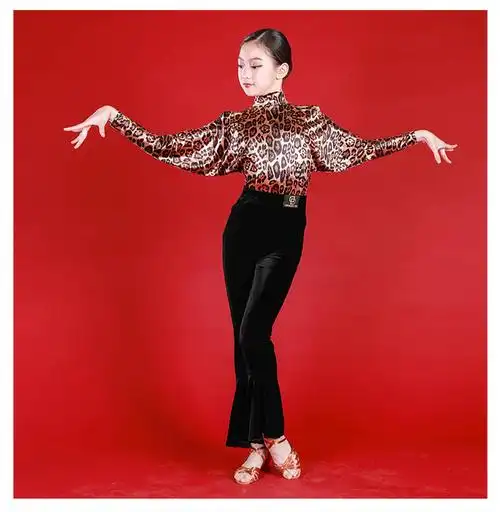 dancebaby拉丁舞练功上衣儿童长袖恰恰恰恰舞舞蹈少儿拉丁舞练习套装