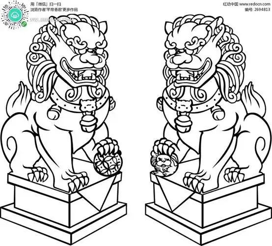 线稿石狮子图