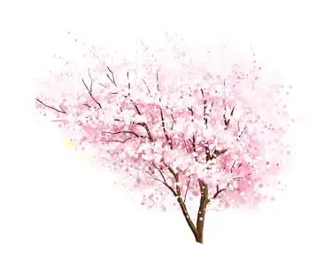 手绘水彩粉嫩桃花树