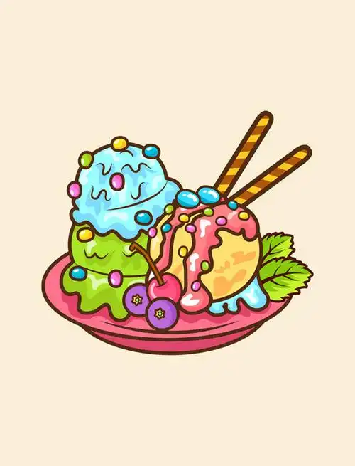 夏天美食冰淇淋奶油球蓝莓樱桃薄