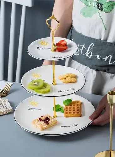 陶瓷水果盘欧式三层点心盘蛋糕盘多层糕点盘客厅创意糖果托盘架子