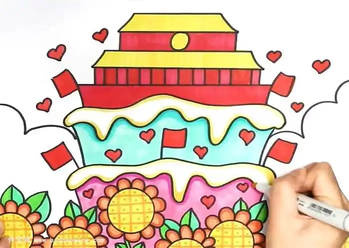 祖国生日儿童画教程