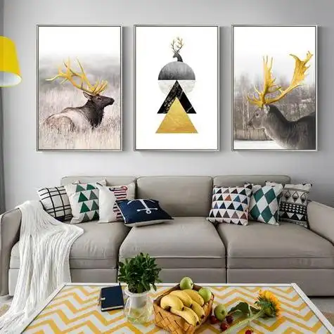 挂画北欧餐厅画新中式装饰画九鱼图横版长幅客厅挂画国画鲤鱼荷花卧室