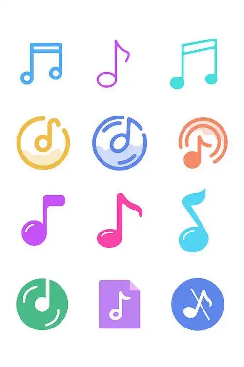 手绘小清新多彩音符音乐元素图标免扣元素