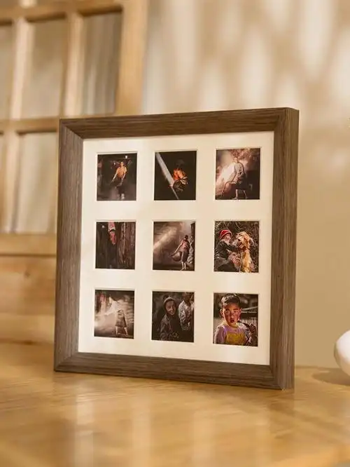 简约实木九宫格拼图摆台照片组合洗照片做成相框定制相片冲印制作