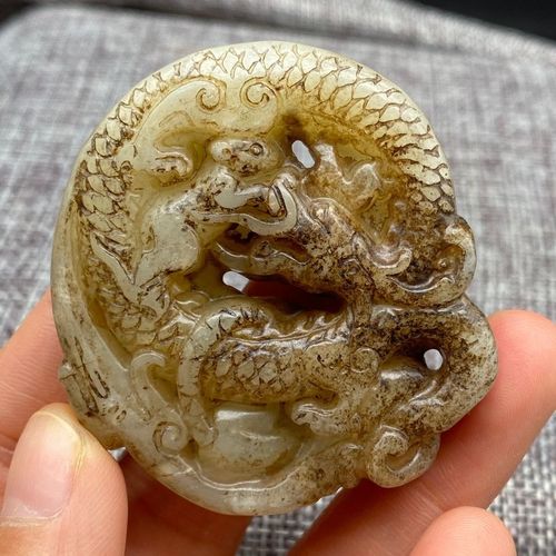 岫玉吊坠玉摆件古玉老玉汉代玉器仿古玉石把件古玩玉雕龙牌挂件