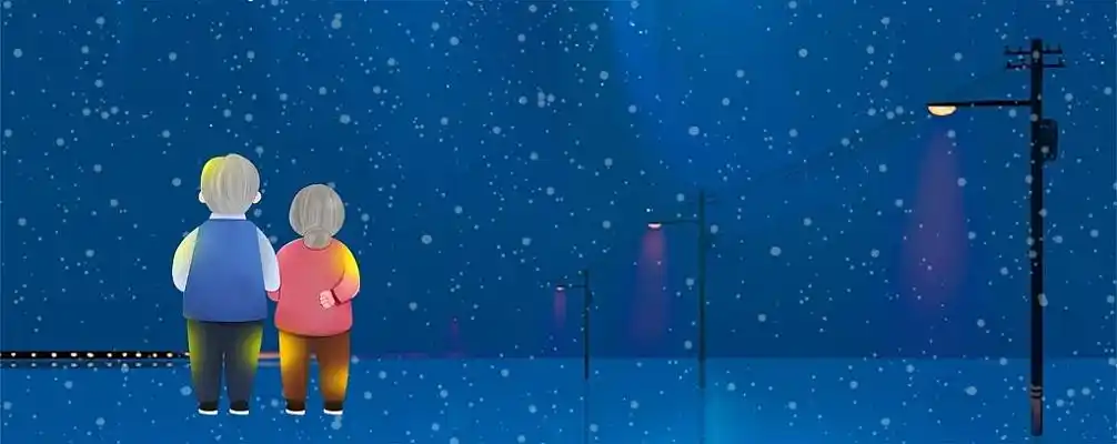 蓝色父母卡通人物盼望远方展板背景