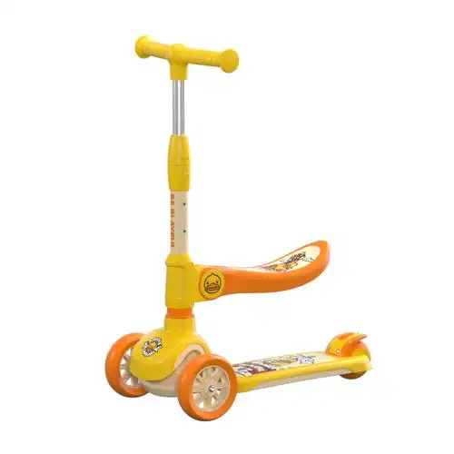 乐的小黄鸭儿童滑板车15岁二合一插拔滑行溜溜车男女宝宝车视频