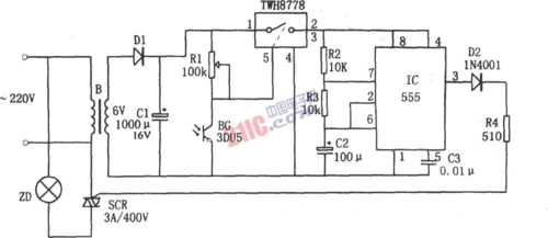 555构成的光控自动闪烁路标灯电路图