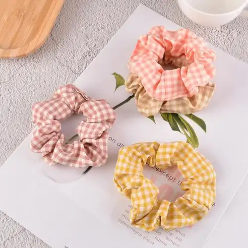 韩版bm风网红格子发圈大肠圈ins简约百搭小清新少女头绳头花发饰