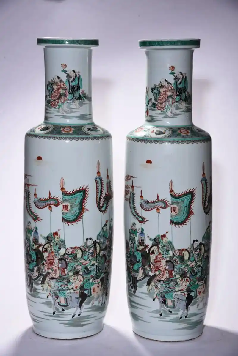 清康熙五彩刀马人物故事图棒槌瓶高83口径17肚径245