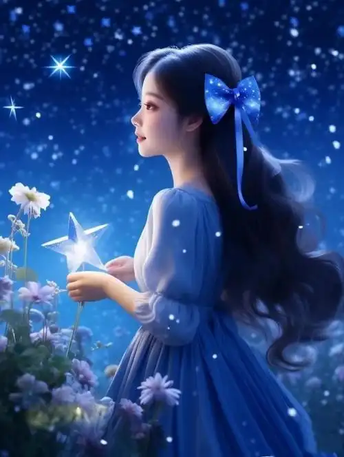 幽蓝星空女孩治愈背景图