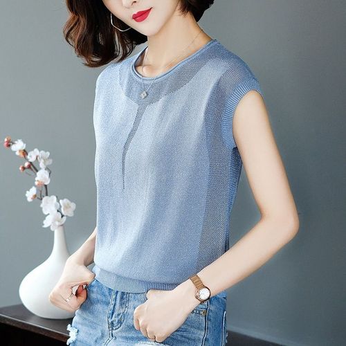 冰丝t恤女短袖2021年新款夏季女装短款上衣配裙子小衫薄款针织衫