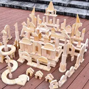 幼儿园建构区原木色实心实木质大块大型超大单元积木拼装搭建玩具