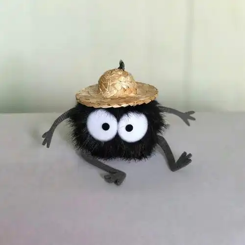 远硕可爱千寻草帽小煤球黑煤炭灰尘精灵毛绒书包包挂件饰钥匙扣布偶