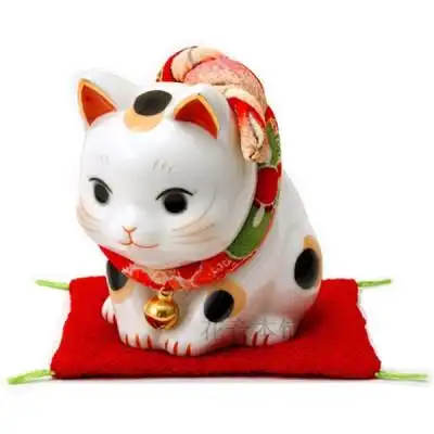 药师窑 招财猫 财运 鞠躬行礼猫 彩绘 日式缘起物摆件 日本进口