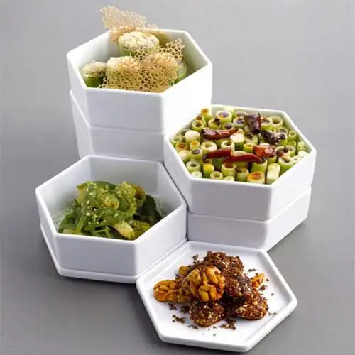 拾久同款陶瓷六角饭店创意凉菜小吃特色拼盘碗