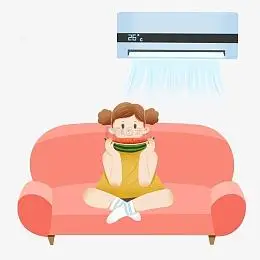 女孩坐在沙发上吹着空调吃西瓜扁平手绘图