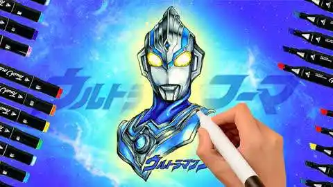 一起来画奥特曼  :风马奥特曼上色过程,像风一样的蓝色忍者,这个人设