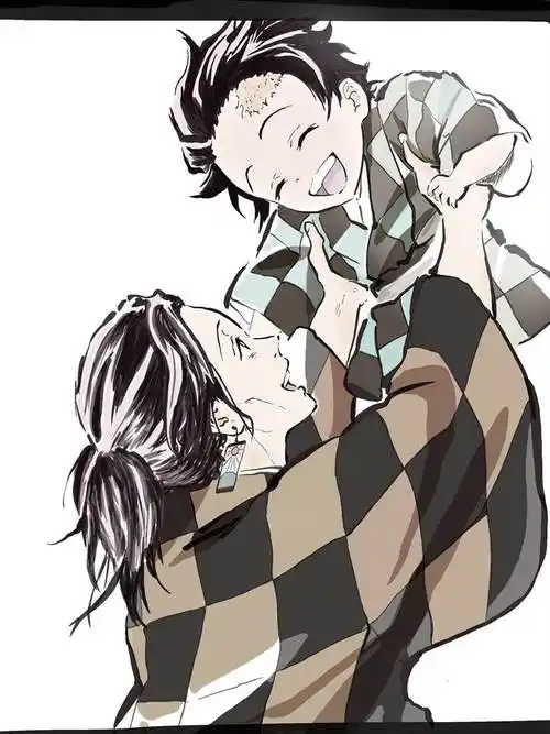 灶门炭治郎と父|とんまん的鬼灭之刃壁纸插画图片