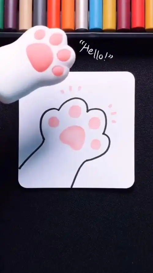 今天教你画一只招财猫爪超简单可爱哦