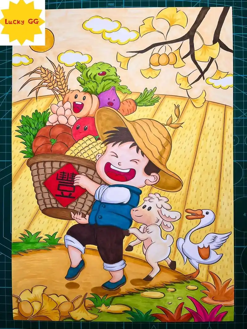 秋天农忙大丰收瓜果飘香儿童插画.#创作灵感 #画画 #手绘  - 抖音