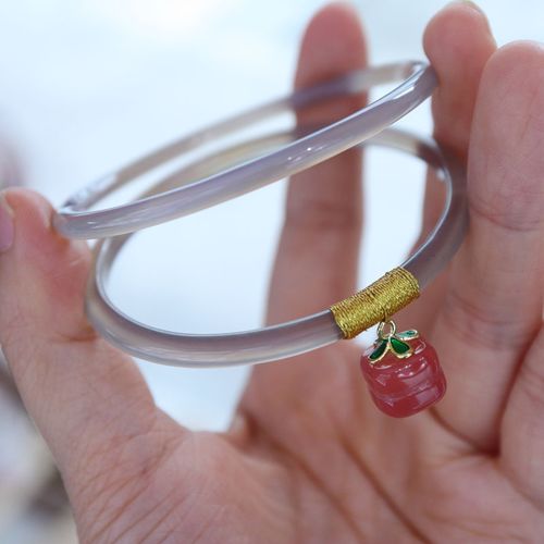 天然玉髓叮当镯吞金兽玛瑙手镯极细条小巧玲珑玉镯子手饰一步一响