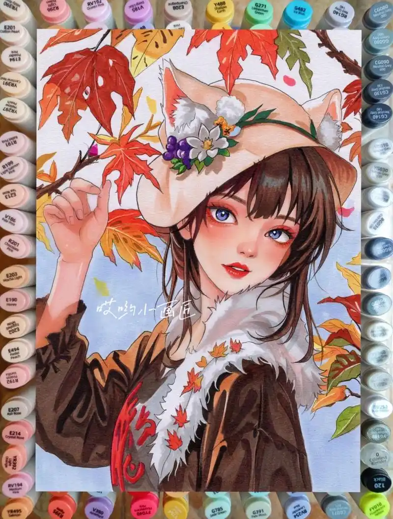 马克笔人物绘画|步骤 在等一个秋…… 今日马克笔小画更新啦,好喜欢