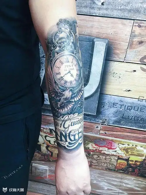 怀表鸽子花体英文_纹身图案手稿图片_窦林的纹身作品集