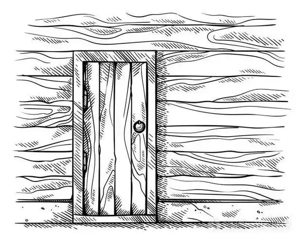 素描手绘旧矩形木门在墙壁木框架向量插画-正版商用图片17u0u5-摄图新