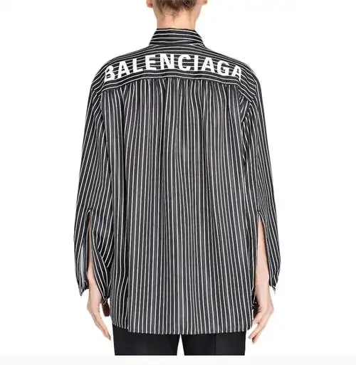 巴黎世家 20春夏 女装 服装 黑白条纹飘带时尚 女士长袖衬衫 602014