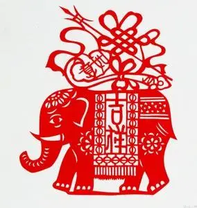 大象,吉祥如意  剪纸窗花红色不干胶pvc玻璃贴纸防水镂空装饰画