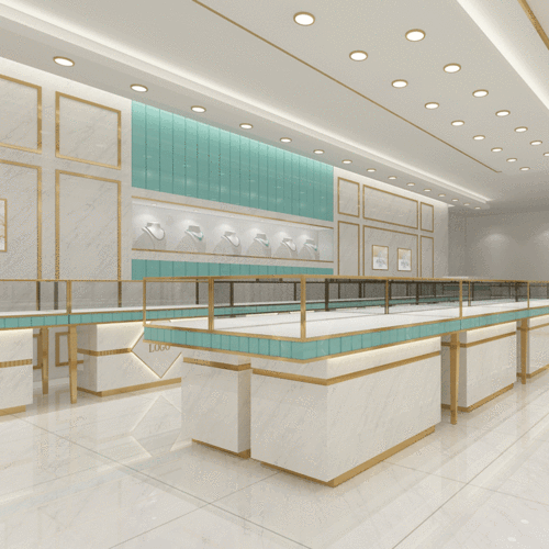 新款厂家直销拉丝黑色不锈钢配木烤漆玉石全息珠宝展示柜