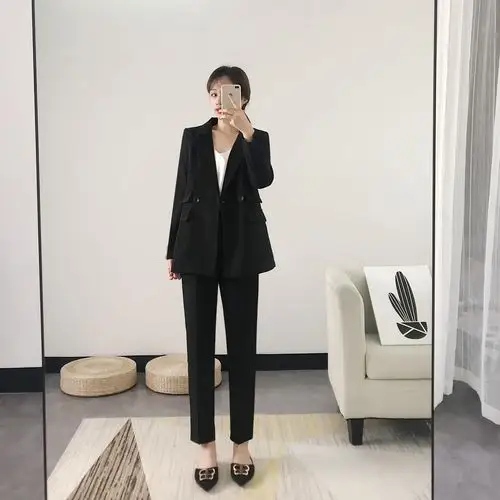 ol黑色职业装韩版时尚休闲西装套装女大学生面试正装两件套工作服