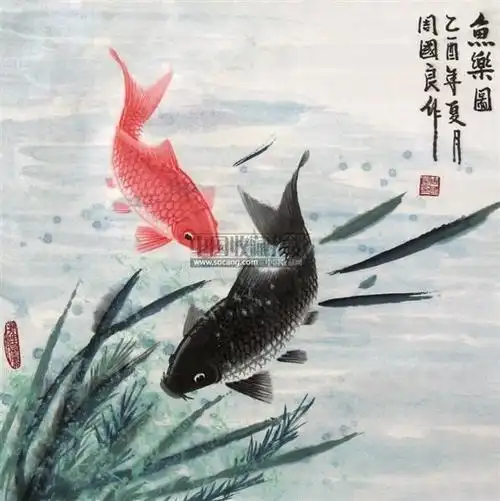 双鱼图镜心设色纸本