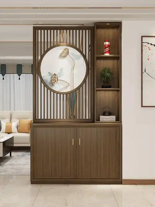 新中式轻奢屏风隔断客厅挡煞玄关柜全实木入户门口鞋柜一体间厅柜