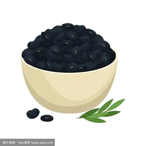 黑豆在盘子里.新年的菜肴.亚洲的传统.矢量插图.