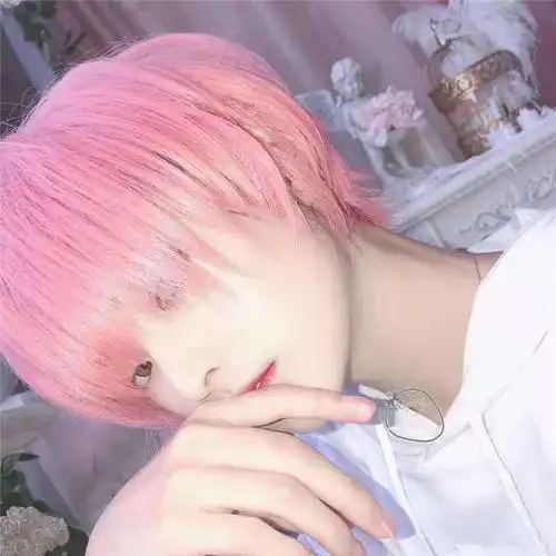 粉色假发男短发日系网红同款韩版帅气男士发型dk全头套式厂家批发