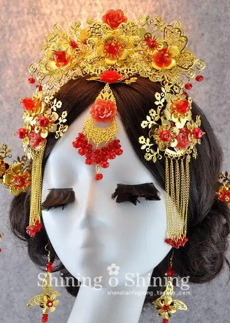 中式新娘凤冠武媚娘传奇同款头饰古装秀禾服龙凤褂古代古典发饰-淘宝
