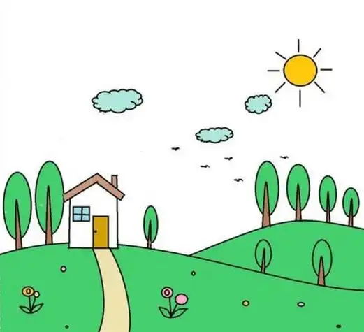 春天花朵大自然风景简笔画