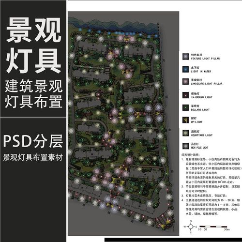 园林景观ps灯具布置设计素材夜景灯光景观设计平面灯具布置意向图