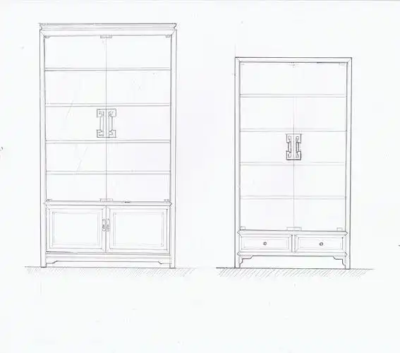 新中式展柜手绘图